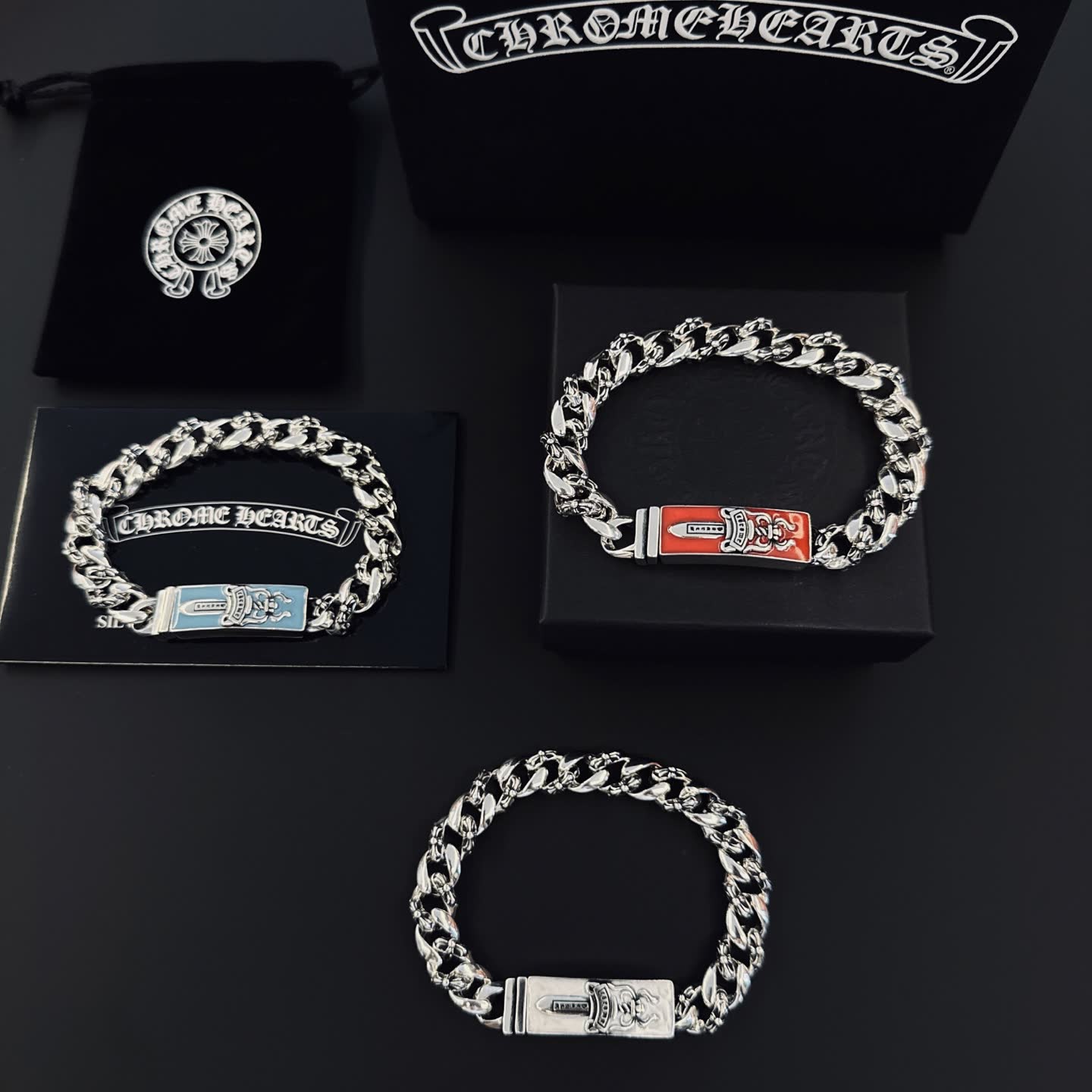 Chrome Hearts Silver Bracelet with Enamel Clasp